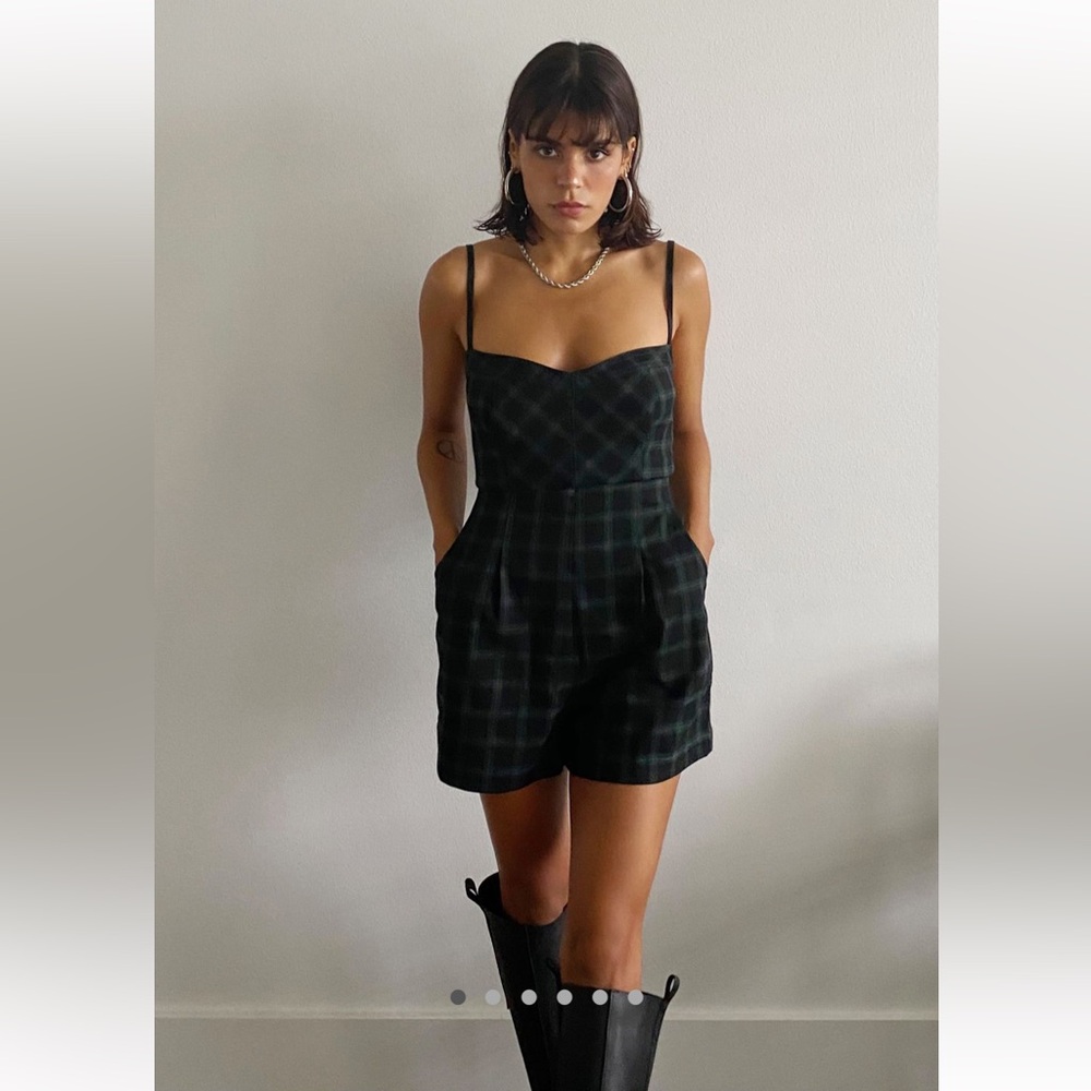 Urban Outfitters Isaac Plaid Black Multi Romper